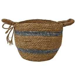 Καλάθι Με Γραμμή 00.06.67507 Φ31x28cm Ψάθινο Natural-Blue Ψάθα