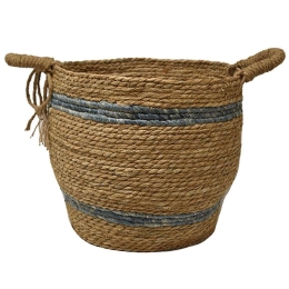 Καλάθι Με Γραμμή 00.06.67508 Φ35x35cm Ψάθινο Natural-Blue Ψάθα