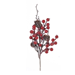 Κλαδί Berries Με Κουκουνάρια 00.11.14429 30cm Red