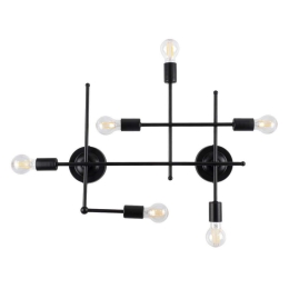 Φωτιστικό Τοίχου - Απλίκα Piping 00664 6xE27 Με Πλέγμα 66x9,5x49cm Black GloboStar
