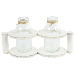 Μπουκάλια Σε Βάση (Σετ 2Τμχ) 013.784829 9x21,5x11cm White-Clear Ξύλο,Γυαλί