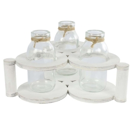 Μπουκάλια Σε Βάση (Σετ 3Τμχ) 013.784831 20,5x20,5x11cm White-Clear Ξύλο,Γυαλί