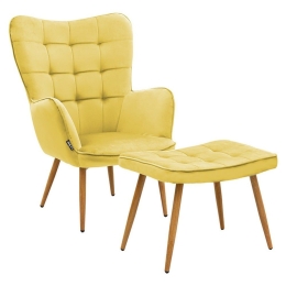 Πολυθρόνα Maddison Με Υποπόδιο 029-000158 Βελούδο Yellow-Natural 68x72x98cm