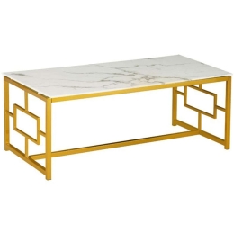 Τραπέζι Σαλονιού Eccento 029-000222 120x60x44cm Marble Effect White-Gold
