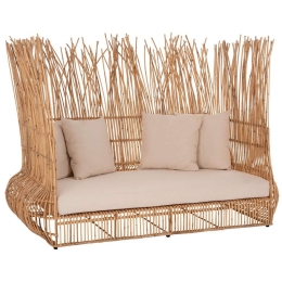 Καναπές Zephyr Από Καλάμια HM5988 200x120x142cm Με Μαξιλάρια Natural-Beige Τριθέσιος