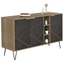 Μπουφές Cabron HM8874.12 Με Πόδια 142x40x83cm Εφέ Μαρμάρου Sonoma-Black Μελαμίνη,Μέταλλο