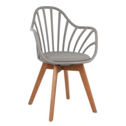 Πολυθρόνα Becky 57x57x84 HM8455.10 Με Ξύλινα Πόδια Grey Σετ 4τμχ Ξύλο,Τεχνόδερμα