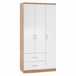 Ντουλάπα Caesar HM340.06 Τρίφυλλη Με 2 Συρτάρια 89x42,5x181cm Sonama - White Τρίφυλλη
