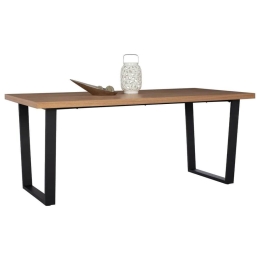 Τραπέζι Στυλ Ρουστίκ HM9012 180x90x75cm Με Καπλαμά 40mm Oak Natural-Black Μέταλλο,Ξύλο