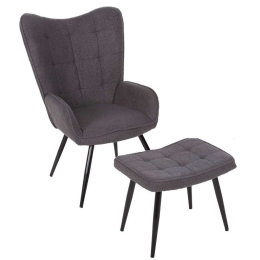 Πολυθρόνα Μπερζέρα Crawley Με Υποπόδιο HM8918.21 70x74x105cm & Μπουκλέ Ύφασμα Grey Ύφασμα