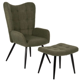Πολυθρόνα Crawley HM8918.23 70x74x105cm Με Υποπόδιο & Μπουκλέ Ύφασμα Dark Green Μέταλλο,Ύφασμα