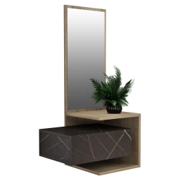 Έπιπλο Εισόδου Με Καθρέπτη Meara HM8984.13 49,1x31,3x90cm Εφέ Μαρμάρου Natural-Black Μελαμίνη