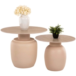 Τραπεζάκια Βοηθητικά Feren (Σετ 2Τμχ) HM9664 Φ60/50cm Cream