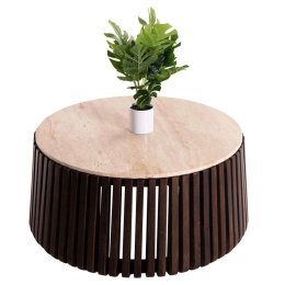 Τραπέζι Σαλονιού Krest HM9712 Φ90x40cm Από Μασίφ Ακακία Brown Wood