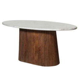 Τραπέζι Τραπεζαρίας Οβάλ Purger HM9715 180x90x76cm Ξύλο Mango Μάρμαρο White Μάρμαρο, Ξύλο