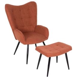 Πολυθρόνα Crawley HM8918.22 70x74x105cm Με Υποπόδιο & Μπουκλέ Ύφασμα Orange Μέταλλο,Ύφασμα