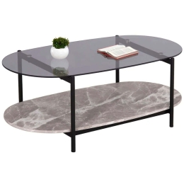Τραπέζι Σαλονιού Kitty HM18040 110x50x43cm Marble Effect Grey-Black
