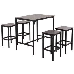 Τραπεζαρία Μπαρ Boxy (Σετ 5Τμχ) HM9882.13 100x60x86cm Marble Effect Black 4 Θέσεων Μελαμίνη,Μέταλλο
