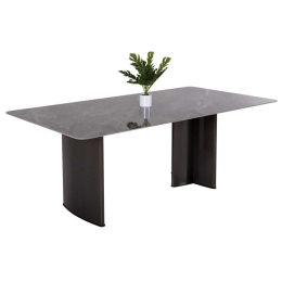 Τραπέζι Τραπεζαρίας Heff HM9766.01 200x100x76cm 12mm Κεραμικό Black-Grey Μέταλλο, Κεραμικό