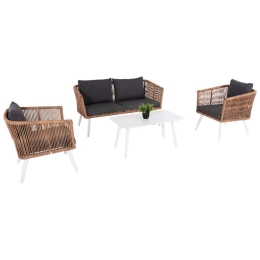 Σαλόνι Κήπου (Σετ 4Τμχ) Freja HM6057.01 Με Μαξιλάρια White-Beige-Grey 4 Θέσεων
