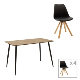 Τραπεζαρία Cuba-Caron A 127-000174 (Σετ 5Τμχ) 120x70x76cm Black-Natural 4 Θέσεων