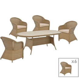 Τραπεζαρία Hadrian-Keir (Σετ 7Τμχ) 152-000063 180x90x72cm Brown-Beige 6 Θέσεων