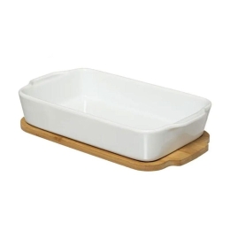 Πυρίμαχο Ταψί Με Bamboo Βάση 179718 30x16cm White-Natural 5Five Simply Smart Πορσελάνη,Bamboo