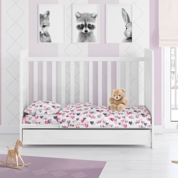 Παπλωματοθήκη Βρεφική Hearts 12 Grey-Pink DimCol 120x160cm 100% Βαμβάκι