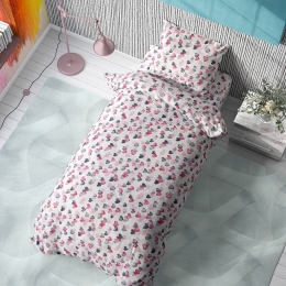 Σεντόνια Παιδικά Hearts 12 (Σετ 3τμχ) Grey-Pink DimCol Μονό 160x240cm 100% Βαμβάκι
