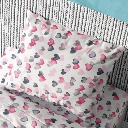 Μαξιλαροθήκη Παιδική Hearts 12 Grey-Pink DimCol 50Χ70 50x70cm 100% Βαμβάκι