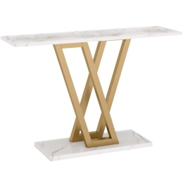 Κονσόλα Wirmo 197-000225 110x30x80cm Marble Effect White-Gold