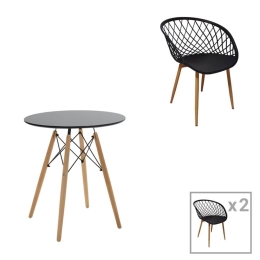 Τραπεζαρία Ezra-Julita 200-000989 (Σετ 3Τμχ) Φ60x73cm Black-Natural 2 Θέσεων