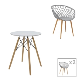 Τραπεζαρία Ezra-Julita 200-001001 (Σετ 3Τμχ) Φ60x73cm Grey-White-Natural 2 Θέσεων