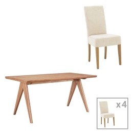 Τραπεζαρία Ditta-Winslow 200-001053 (Σετ 5Τμχ) 180x85x75cm Grey-Beige-Walnut 4 Θέσεων