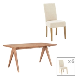 Τραπεζαρία Ditta-Winslow 200-001056 (Σετ 7Τμχ) 180x85x75cm Grey-Beige-Walnut 6 Θέσεων