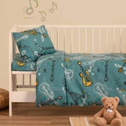 Παπλωματοθήκη Βρεφική Φανελένια Music Petrol Melinen 110x160cm 100% Βαμβακερή Φανέλα