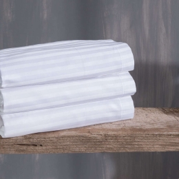 Σεντόνι Μονοχρωμο Σατέν Stripes White Ρυθμός King Size 280x300cm 100% Βαμβάκι