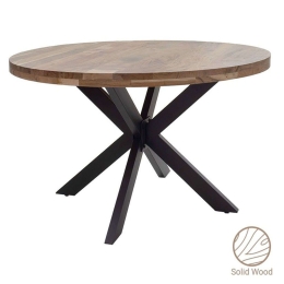 Τραπέζι Bowie 223-000023 Φ130x130x78cm Natural-Black Μέταλλο,Ξύλο