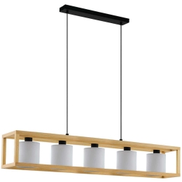 Φωτιστικό Οροφής - Ράγα Granados 390102 100x20x150cm 5xE27 25W Brown-White Eglo Ατσάλι,Ύφασμα,Ξύλο