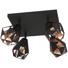Φωτιστικό Οροφής - Πλαφονιέρα Carton 7 43718 37x37x25,5cm 4xΕ27 40W Black-Bronze Eglo Ατσάλι