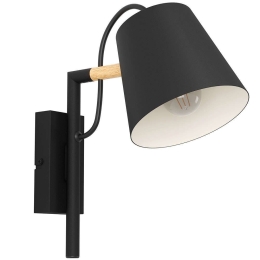 Φωτιστικό Τοίχου - Απλίκα Lacey 43735 13,5x27,5cm 1xΕ14 40W Black-Brown Eglo Ατσάλι,Ξύλο