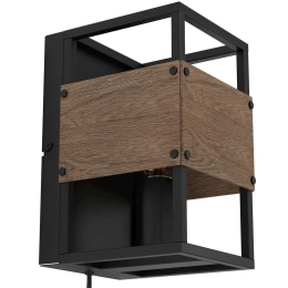 Φωτιστικό Τοίχου - Απλίκα Evesham 43806 14x24cm 1xΕ27 40W Black-Brown Eglo Ατσάλι,Ξύλο