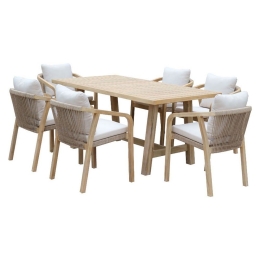 Τραπεζαρία Malibu 228-000015 (Σετ 7τμχ) 170x90x75,5cm Natural-Beige 6 Θέσεων
