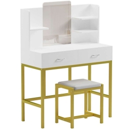 Τουαλέτα Με Καθρέπτη Και Σκαμπώ Excellence 230-000037 90x40x120cm White-Gold