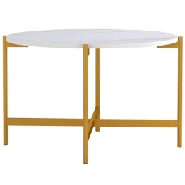 Τραπεζάκι Σαλονιού Aisle 230-000039 Φ80x45cm Marble Effect White-Gold