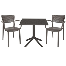 Τραπεζαρία Groovy-Frontline (Σετ 3Τμχ) 253-000087 80x80x74,5cm Anthracite 2 Θέσεων
