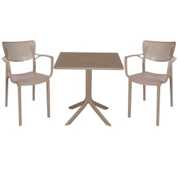 Τραπεζαρία Groovy-Frontline (Σετ 3Τμχ) 253-000097 80x80x74,5cm Cappuccino 2 Θέσεων