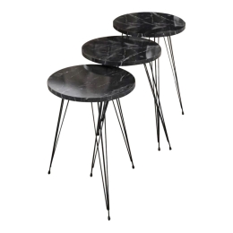 Τραπεζάκια Βοηθητικά Wakmi 321-000071 (Σετ 3Τμχ) 33x33x55/33x33x52/33x33x48cm Black-Marble