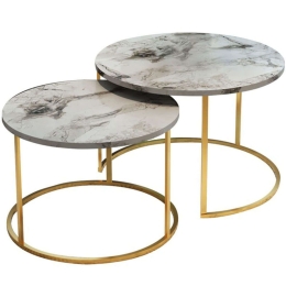 Ζιγκόν Solme (Σετ 2Τμχ) 321-000073 75x75x45/60x60x40cm Marble Effect White-Gold