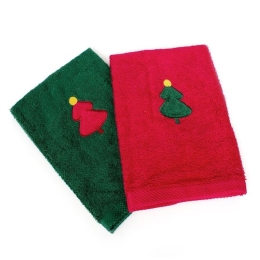 Πετσέτες Χριστουγεννιάτικες Christmas Tree (Σετ 2τμχ) Red-Green DimCol Σετ Πετσέτες 40x60cm